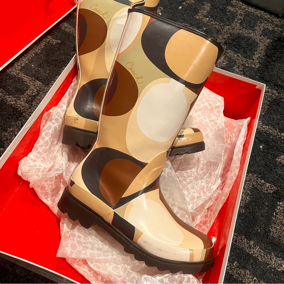 COACH PAISLEY SCARF PRINT RAIN BOOTS - Picture 4 of 13